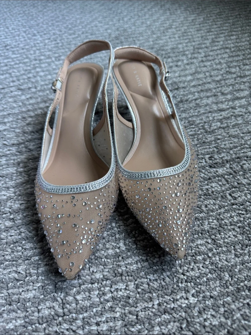 Kelly & Katie Nude Crystal Slingback Pointed-Toe Pumps